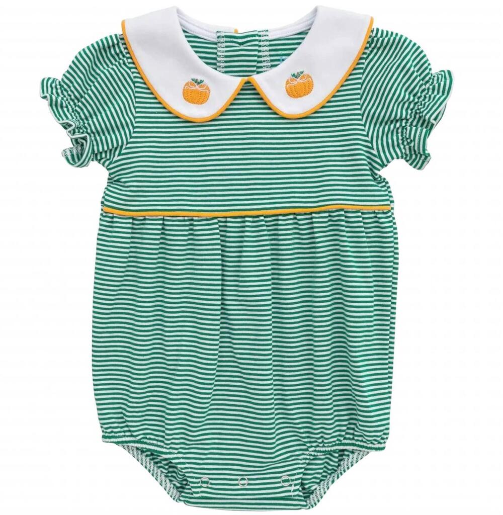 NEW ITSY BITSY girl's pumpkin collared bubble romper in green